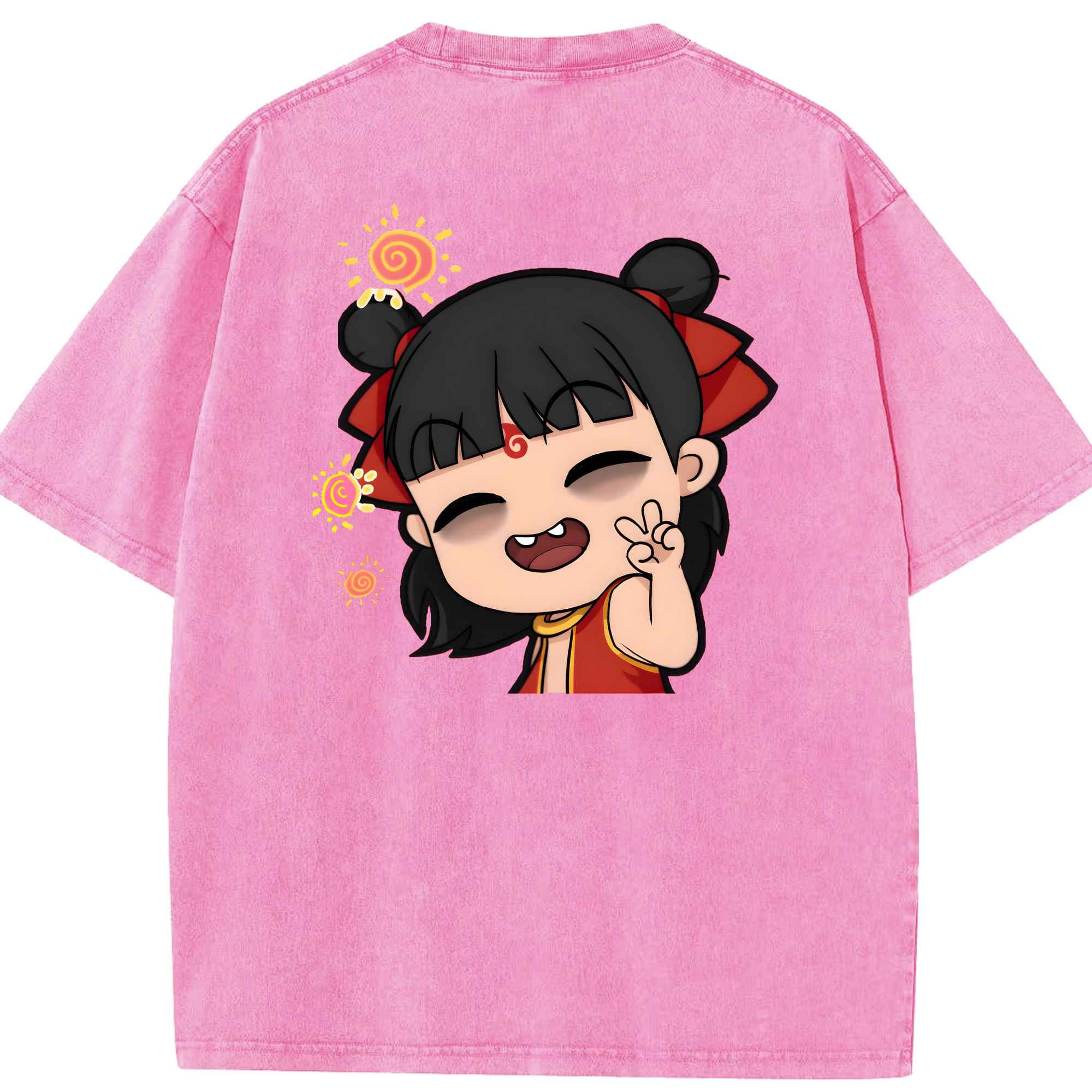 （画像用） Ne Zha 2 ナタ 魔童の大暴れ 綿100% ヴィンテージ風 半袖Tシャツ（背面プリント）